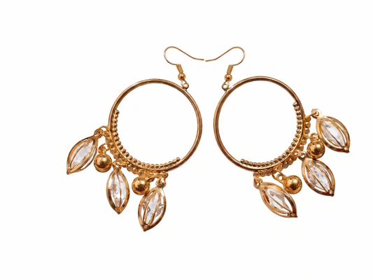 Celestial Cascade Gold-Plated Hoop Earrings with Marquise Crystal Dangles