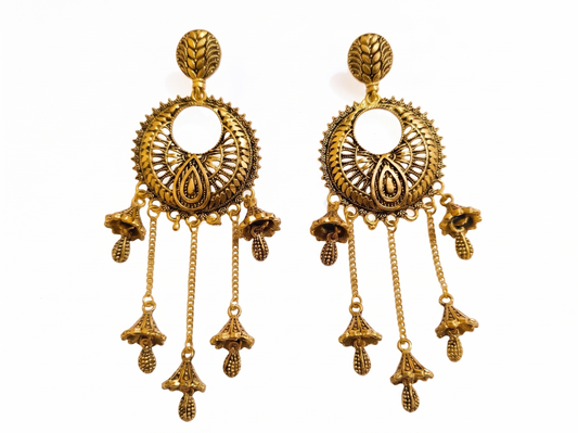 Antique Gold Peacock Jhumka Earrings