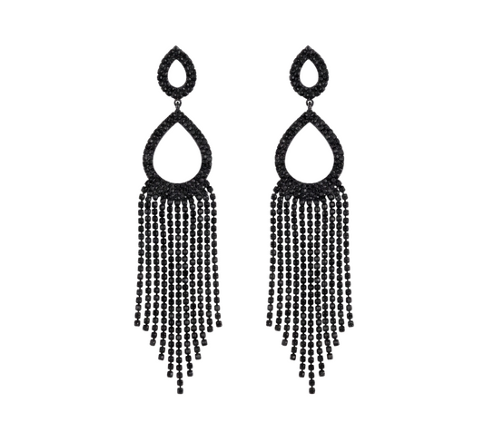 Celestial Midnight Crystal Tassel Earrings