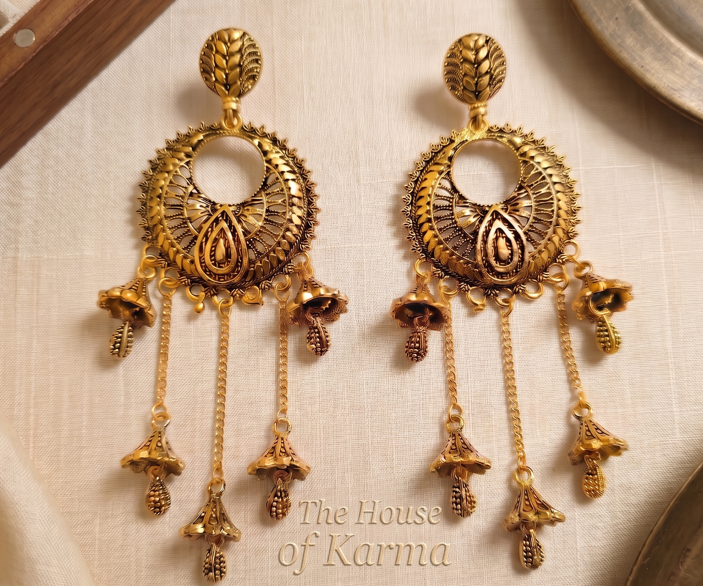 Antique Gold Peacock Jhumka Earrings