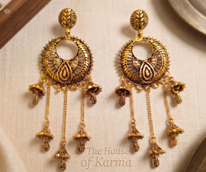 Antique Gold Peacock Jhumka Earrings