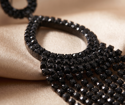 Celestial Midnight Crystal Tassel Earrings