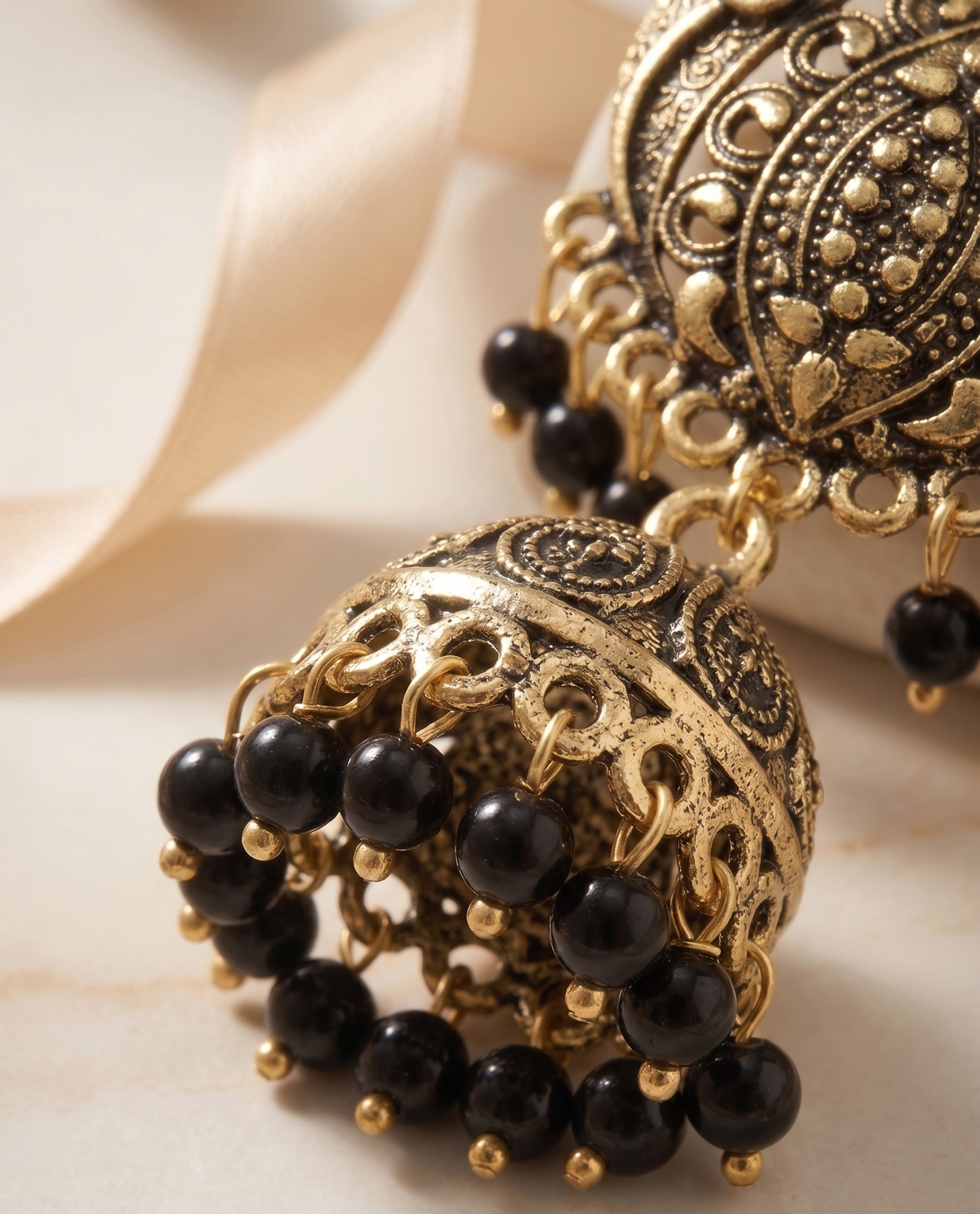 Heritage Filigree Oxidized Gold Jhumka & Maang Tikka Set