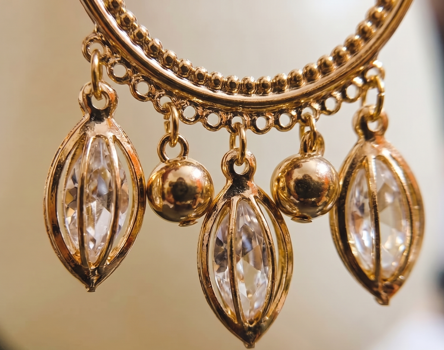 Celestial Cascade Gold-Plated Hoop Earrings with Marquise Crystal Dangles