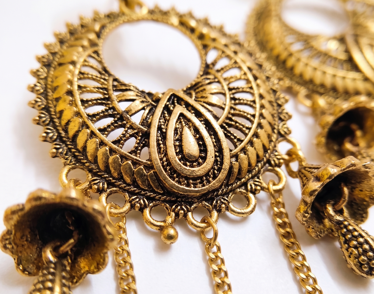 Antique Gold Peacock Jhumka Earrings