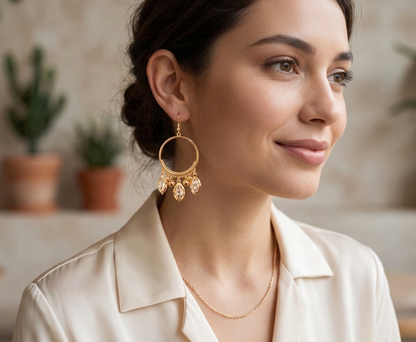 Celestial Cascade Gold-Plated Hoop Earrings with Marquise Crystal Dangles
