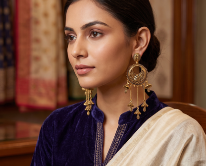 Antique Gold Peacock Jhumka Earrings