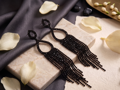 Celestial Midnight Crystal Tassel Earrings