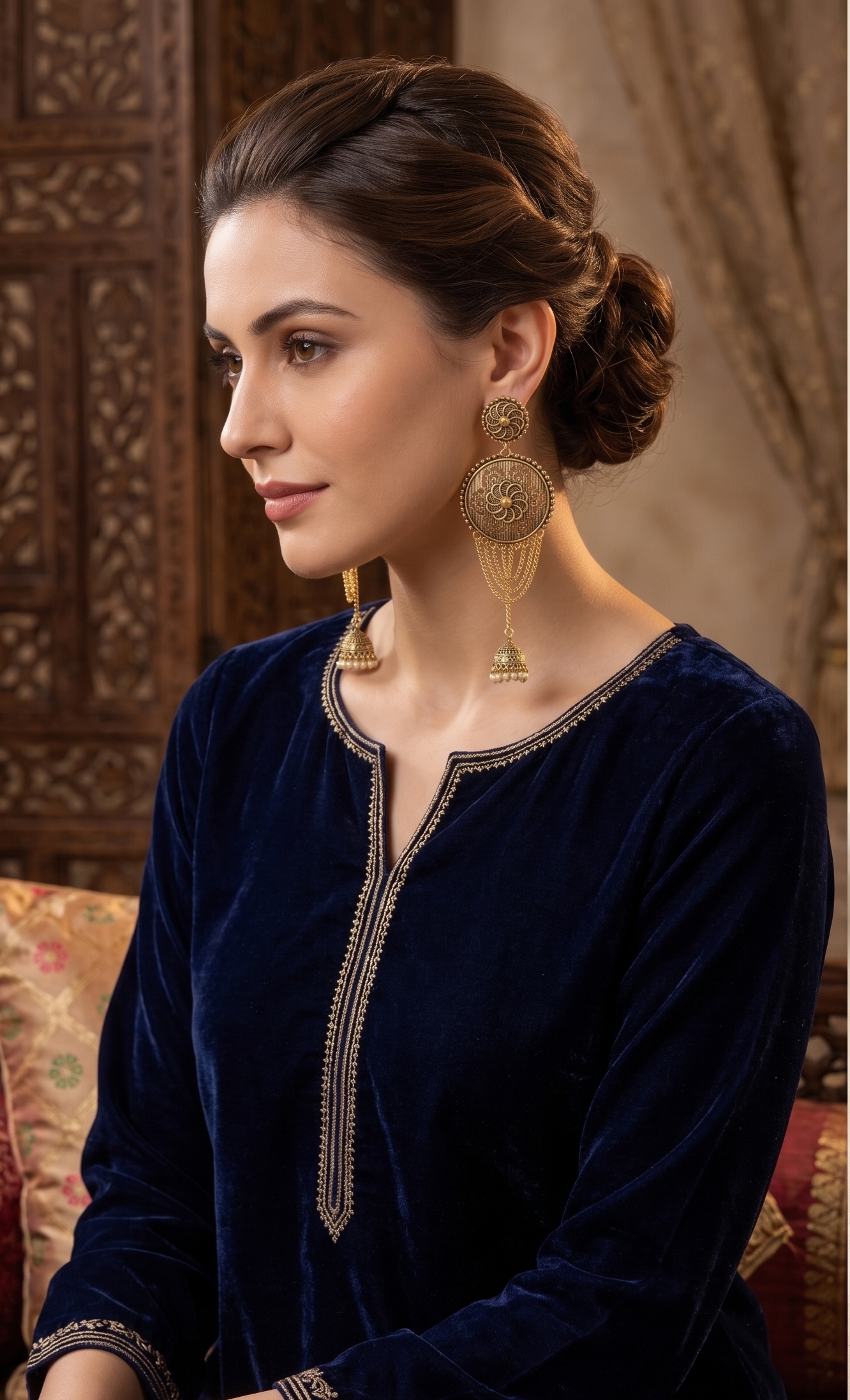 Traditional Gold-Toned Filigree Jhumka Earrings with Pearl Tassels