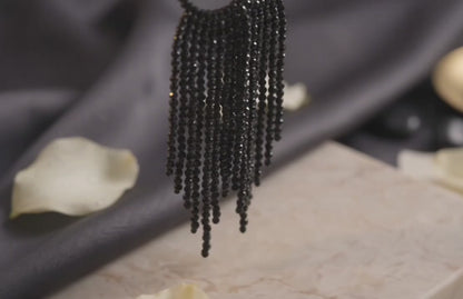 Celestial Midnight Crystal Tassel Earrings